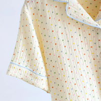 Ensemble pyjama trois pièces en pur coton pour femme, motif floral, respirant, lavable à la main, avec hauts à revers en satin à manches courtes et short à taille élastique, collection Printemps
