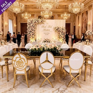 Factory Price Durable Stainless Steel Black Gold Wedding Event <b>Rectangle</b> Dinner Table for Hotel - Product Image 1