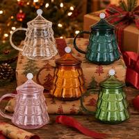 Mug en verre borosilicate de 300 ml en forme de sapin de Noël avec couvercle, tasse à café en verre coloré avec poignée, tasse à thé pour la maison, cadeau de Noël