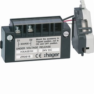 Dispositivo di protezione da sottotensione Hager HXA051H 24V DC per interruttori automatici H3 e H3+ - Product Image 1