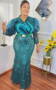 Robe africaine en queue de poisson à sequins de qualité supérieure Robe de soirée à manches courtes pour femmes Robe longue de soirée élégante pour soirée - Product Image 2