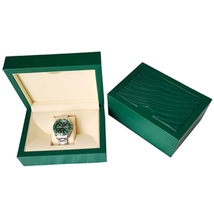 Green Custom <b>Wood</b> <b>Watch</b> Box with Protective PU and MDF Material High End Brands Packaging Case with Certificate Book - Product Image 2