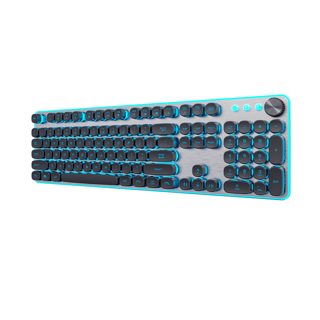 New Single Color Backlit 104 Keys Full Key Membrane USB Keyboard with Volume Knob Custom Ergonomic Design