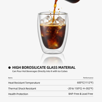 Ensemble de 4 tasses en verre à double paroi 75 200 300 350 ml / 2,56 6,83 10,25 11,96 oz en borosilicate isolé pour café, thé, jus