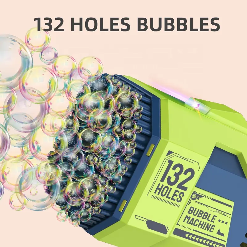 Pistolet à bulles automatique bon marché 132 73 40 trous Jouet d'été pour enfants bazooka Pistolet souffleur de bulles de savon électrique avec lumière LED