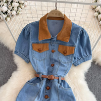 Artsu — robe courte en velours côtelé avec col Polo, pour femmes, vêtement de styliste à manches bouffantes, personnalisé, 2022