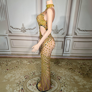 Novance Y3737-B <strong>Gold</strong> Rhinestone Clothing Womens Elegant Lady Clothes Sleeveless Luxury Evening <strong>Dresses</strong> for Birthday <strong>Party</strong> - Product Image 3