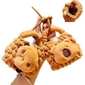 Lindo llavero de capibara de aleación y peluche suave, bolsa de almacenamiento de auriculares tejida, animal de peluche, colgante para mochila escolar, decoración para mochila - Product Image 1