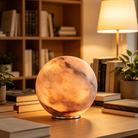 Lampe de table sphérique en albâtre naturel avec base en aluminium, lumière d'ambiance LED chaude pour chambre, bureau, salon