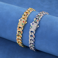 Bracelet chaîne cubaine NUOYA vintage en moissanite blanche 10 mm, plaqué or 18 carats, fermoir boîte en laiton pour hommes et femmes