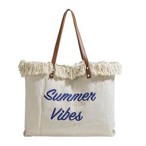 Sac en toile de grande capacité, sac à main brodé de lettres, sac à bandoulière pour femmes - Product Image 3