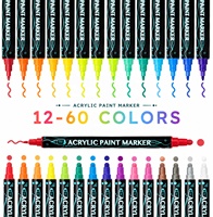 Petits marqueurs à peinture acrylique, 12 couleurs, double pointe (grosse et fine), à base d'eau, séchage rapide, haute couvrance pour la pierre, le verre, le bois et les loisirs créatifs