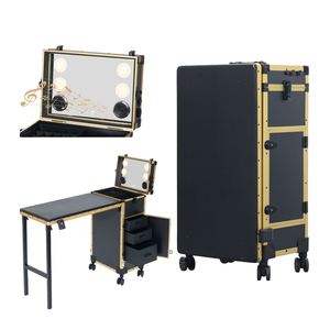 <span class=keywords><strong>Mesa</strong></span> <span class=keywords><strong>de</strong></span> Manicura OBOX con Estación <span class=keywords><strong>de</strong></span> Arte <span class=keywords><strong>de</strong></span> Uñas para Salones, Muebles Modernos <span class=keywords><strong>de</strong></span> Metal para Salón, Marco Dorado y Negro - Product Image 3