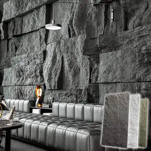 Panel de pared de piedra artificial de roca 3D Pu Traaventine precio al aire libre proveedor Material de decoración para pared Interior