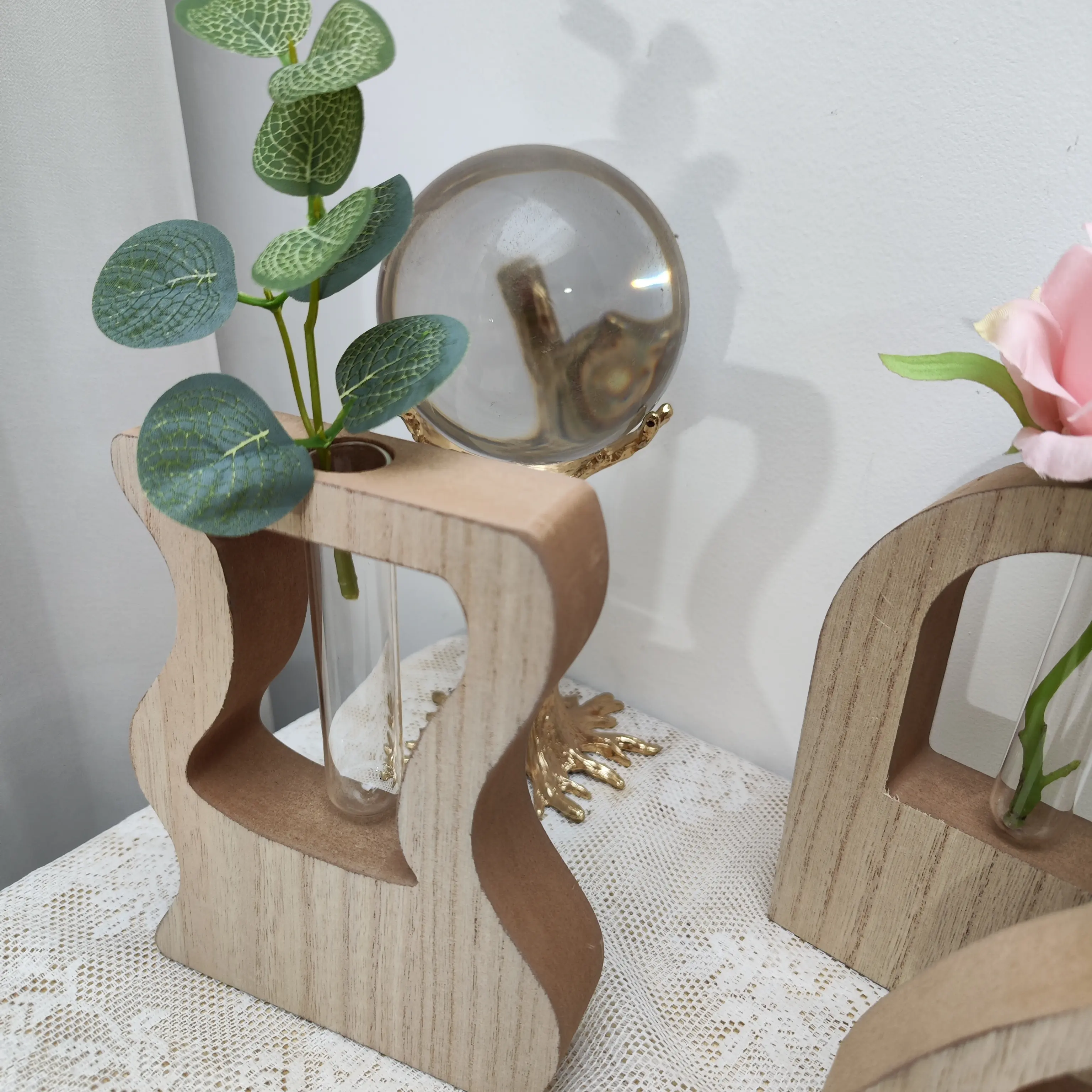 Ahşap cam tüp yeşil bitki vazo masa yaratıcı ev dekorasyon bohem tarzı yeni stil toptan 1 adet