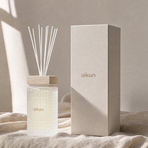 Aikun Textured Square Glass Gold Printed Logo Ivory Box Any Scent Long Lasting XL Reed <b>Diffuser</b> Low MOQ Fast Response for Retail - Product Image 1