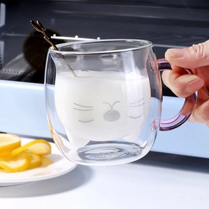 Doppelwandige Kaffeeglas-Tasse mit Niedlichem Cartoon-Katzen-Muster Haushalt Milch Bedruckter Becher - Product Image 5