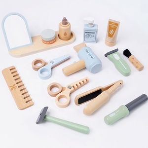 Ensemble de jeu de <span class=keywords><strong>salon</strong></span> de coiffure en bois, kit de jeu de rôle de coiffeur et de barbier pour enfants avec sac de <span class=keywords><strong>rangement</strong></span>, accessoires de beauté pour tout-petits - Product Image 4