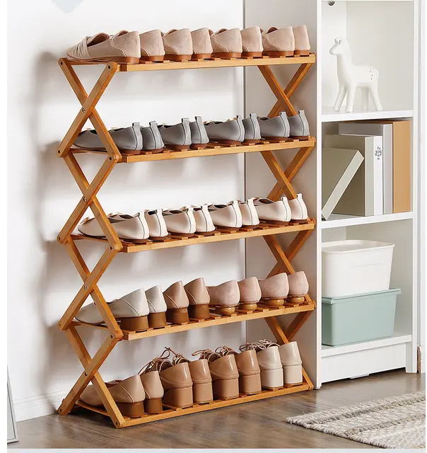 Home 2-10 Tier Standing foldable shoe rack Stackable Shoe Shelf Storage Organizer 5 layer Foldable Bamboo Shoe Rack