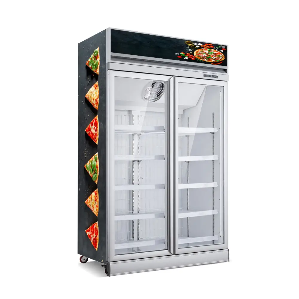 Congélateur vertical commercial d'étalage de supermarché pour pizzas congelées d'usine fournisseur