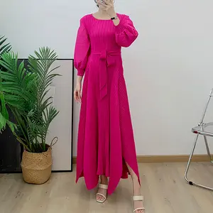 Robe balançoire plissée de couleur unie 2024 automne nouvelle robe grande taille à lacets