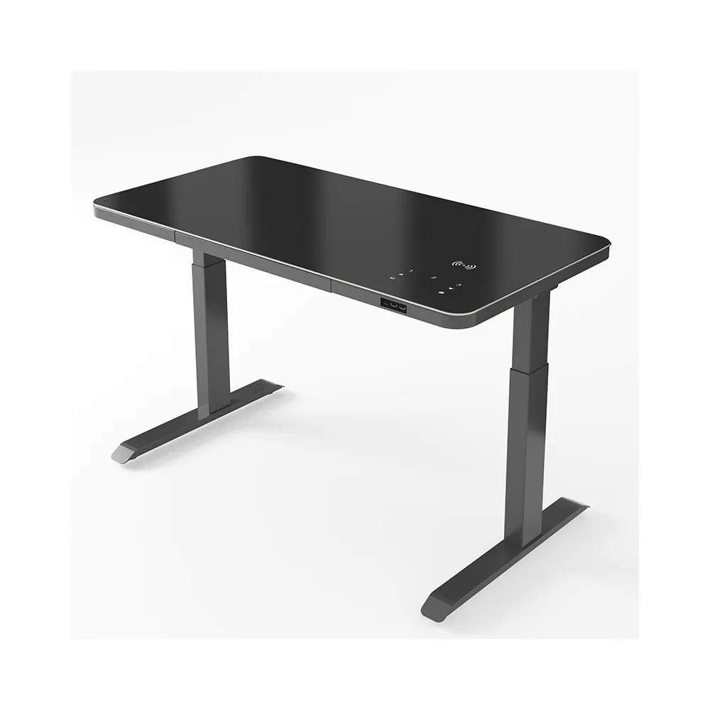 Langlebiger Schreibtisch mit Glas Tabletop Sense Touch Panel und Wifi Charger Elektrischer höhen verstellbarer Schreibtisch stehend