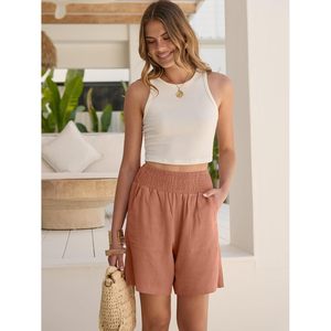 FOXA Linen Shorts Women High Waisted Wide Leg Casual Summer Breathable With <b>Pockets</b> Beach Vacation Lounge 2026 Spring - Product Image 6