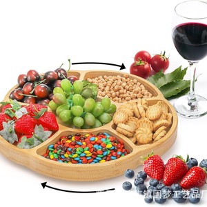 Bamboo nut <b>tray</b>, rotating <b>snack</b> <b>tray</b>, compartmentalized fruit <b>tray</b>, dessert and candy <b>tray</b> - Product Image 1