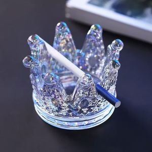 <b>Crystal</b> Crown Glass Jewelry Box With Gold Accents <b>Standing</b> Type Decorative Storage Tray For Desktop Display - Product Image 2