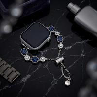 Bracelet de montre ovale en cristal bleu argenté, serti de strass, pour montre intelligente carrée, bijoux pour femmes