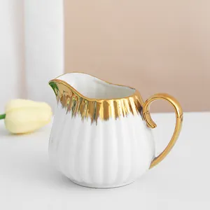 Xícara e pires de porcelana com borda de ouro real luxuosa, chaleira para leite e açúcar, banhado a ouro, 15 peças, conjunto de café e chá para casamento