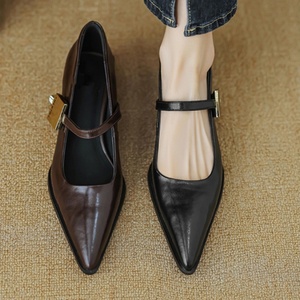 Chaussures plates Mary Jane élégantes à bout pointu, fabriquées à la main en cuir souple de haute qualité, pour femmes, OEM ODM - Product Image 1
