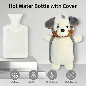 Bouteille d'eau chaude en caoutchouc personnalisée en gros avec housse en peluche en forme de chien pour l'hiver - Product Image 2