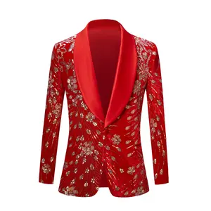 New Men's Suit Jacket Wedding Party Slim Dress Coat Sequin Decoration Luxurious Blazers Red Terno Masculino Man Red Shiny Coat