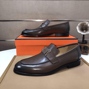 Comfortable Polished Brown Genuine Leather Horsebit Loafers <b>Men</b> Slip On Business Formal Dress Shoes Non Low <b>Heel</b> Sole Wedding - Product Image 4