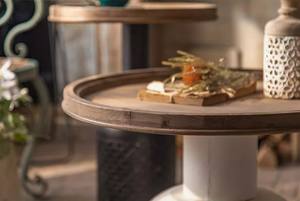 Innova Home <b>Outdoor</b> Decorative Space-saving Storage Rustic Metal Base Wood Top Antique Carved <b>Side</b> Coffee <b>Table</b> - Product Image 4