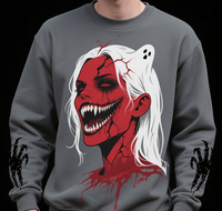T-shirt à manches longues personnalisé 100% polyester, teint et lavé, motif têtes de mort, coupe ample, polyvalent, tendance, compressé