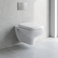 WC suspendu en céramique à double chasse avec réservoir encastré, couvercle de siège et accessoires de salle de bain