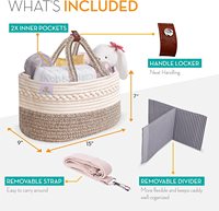 Panier à couches pour bébé-panier à couches en corde 100% coton avec 2 poches, casier à poignée et bandoulière amovible