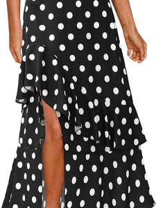 Jupe mini taille haute noire et blanche unie pour femme avec fente haute, style sexy et clubbing, anti-plis, été - Product Image 1