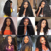 CLJ Perruques Lace Front Wig sans colle haute qualité en vison 8A 5X5 Hd, Deep Wave, avec frange