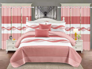 Modern 12-Piece King Size Printed Sheet Set with <strong>Matching</strong> <strong>Curtain</strong> Contemporary <strong>Bedding</strong> - Product Image 4