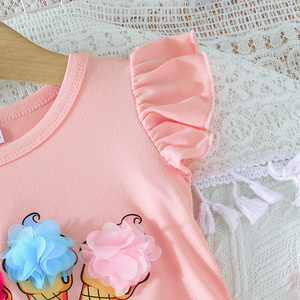 Conjunto de Dos Piezas Casual de Verano para Bebés Niñas, Transpirable, con Blusa de Manga Corta con Volantes y Flores, para Ropa de Bebé - Product Image 4