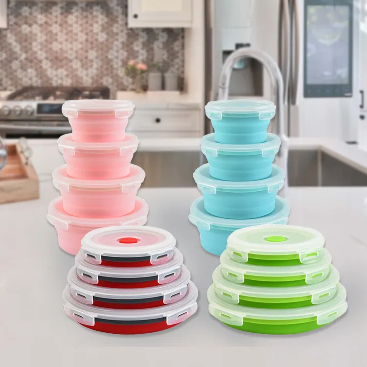 46 Oz Eco Friendly Round Airtight Foldable Silicone Food Storage Containers Lunch Boxes With Lid