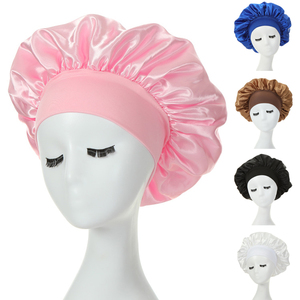 <span class=keywords><strong>Bonnet</strong></span> <span class=keywords><strong>de</strong></span> <span class=keywords><strong>nuit</strong></span> en satin uni à bord large avec logo personnalisé pour adultes – Soin des cheveux - Product Image 1