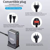 Chargeur USB C 320W Type C PD 100W 65W GaN à charge rapide, 4 ports USB-C + 4 ports USB-A, station de charge de bureau 8 ports pour téléphone, tablette, ordinateur portable