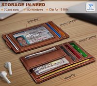 Dompet Kulit Asli Minimalis Unisex dengan Penjepit Uang, Penahan Kartu, RFID Blocking, Logo Custom, Kantong Depan, Model Slim Solid