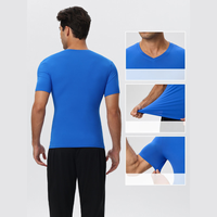Chemises de sport à col en V pour hommes, 100% coton, haute élasticité, séchage rapide, évacuation de l'humidité, athlétiques, running, unies, 180 grammes