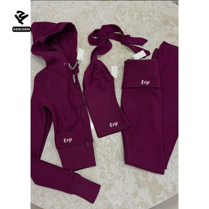 F5650 Ensemble Deux Pièces Slim Sur Mesure Vêtements <span class=keywords><strong>Femme</strong></span> Ensemble Crop Top Survêtement Loungewear de Haute Qualité Ensemble <span class=keywords><strong>Veste</strong></span> à Capuche Zippée et Pantalon - Product Image 4