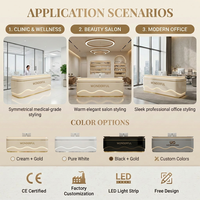 Bureau de réception moderne et minimaliste en crème avec éclairage LED, logo personnalisé pour salon de beauté, clinique esthétique, spa